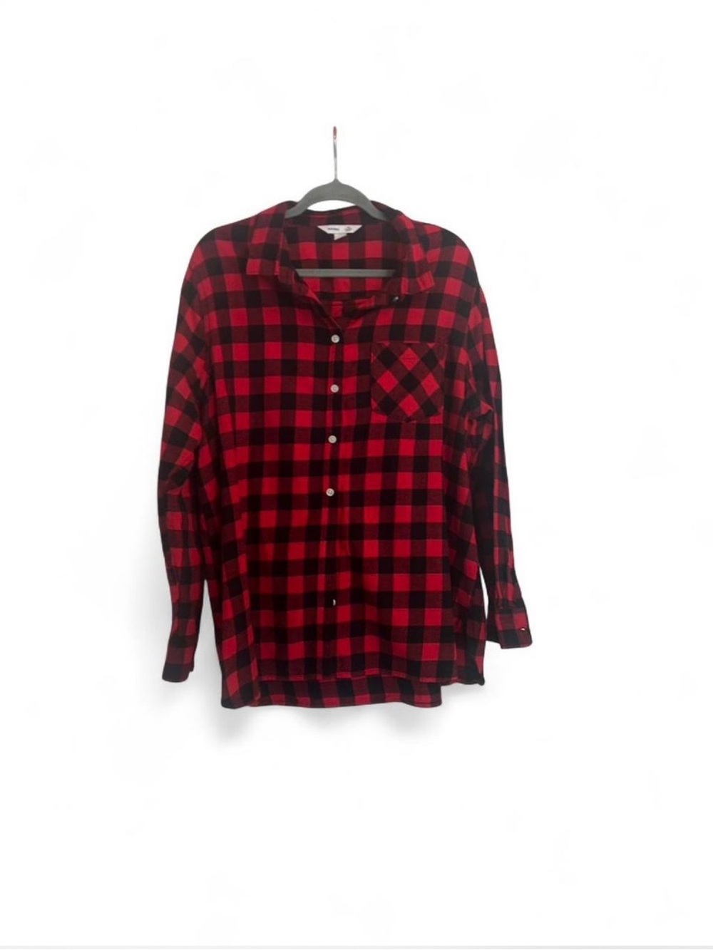 Old Navy Men's 2XL Red Black Plaid Flannel Long Sleeve Pockets Button-Up Shirt